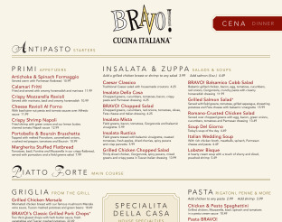 View Bravo Italian Kitchen Dinner Menu